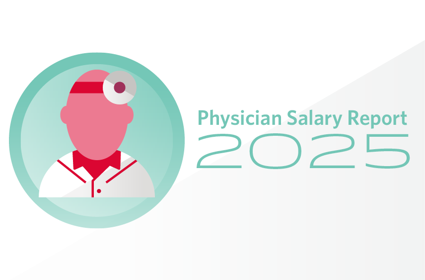 Graphic with doctor for Physician Salary Report 2025