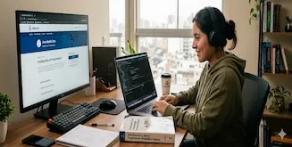 Mujer joven estudia Java desde cero con un curso virtual de Cibertec Educación Continua