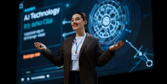 Ponente de Cibertec expone inteligencia artificial para negocios en pantalla digital