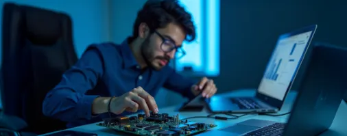 Estudiante manipulando hardware en curso IT Essentials de PC y software básico