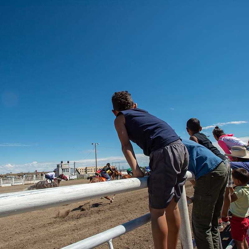 People line the waterfront at a scenic bridge, watching boats on the water under a clear blue sky