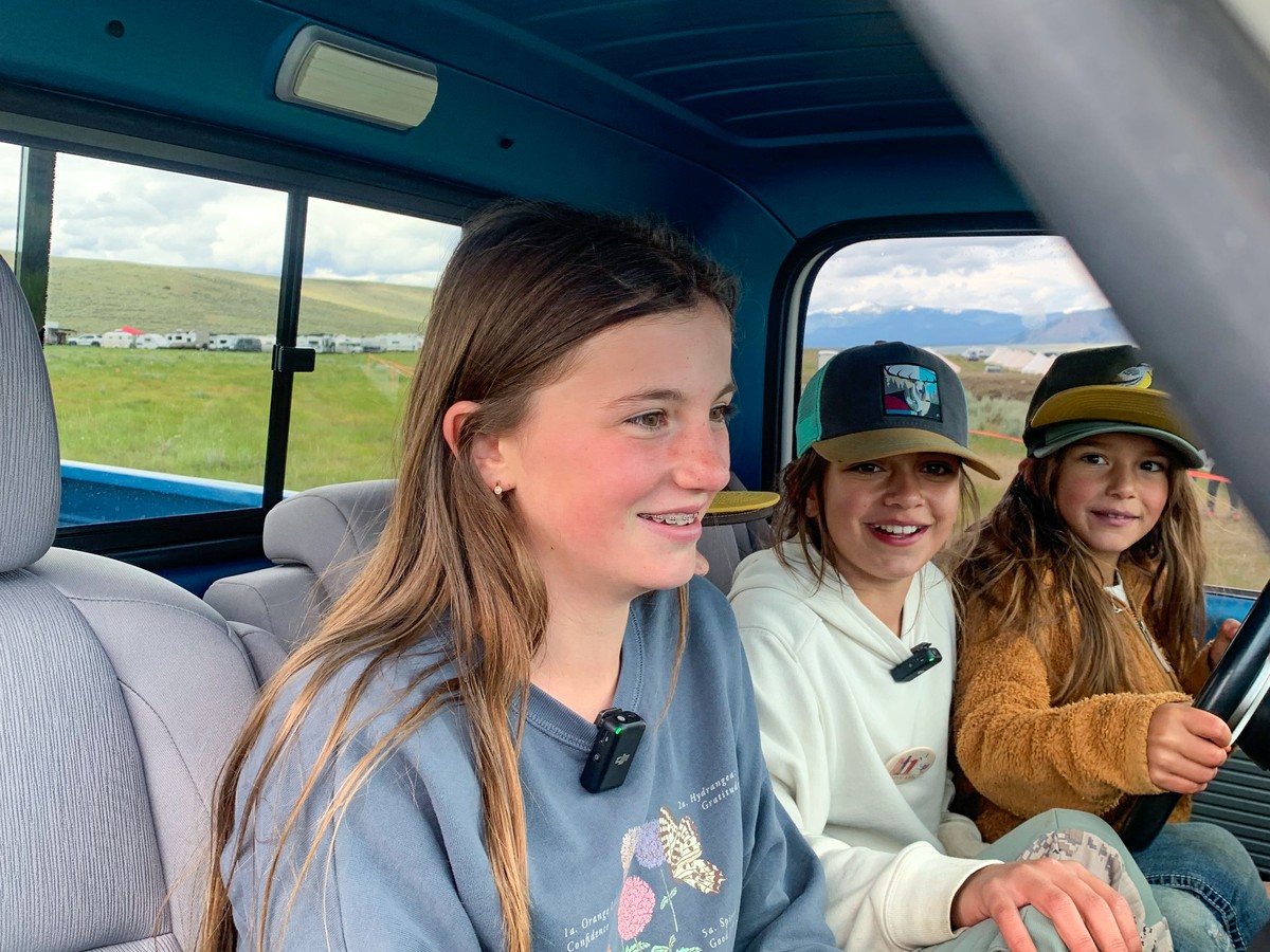 Kids in the Montana Tour truck cab
