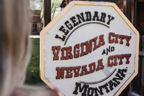 Sign that reads “Preserve Montana’s History” with a “Lebanon, Virginia City, and Nevada City / Maintain” landmark display at a Montana heritage site