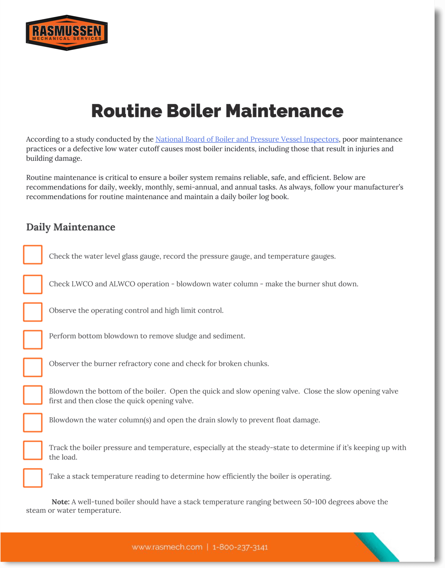 Routine Boiler Maintenance Checklist