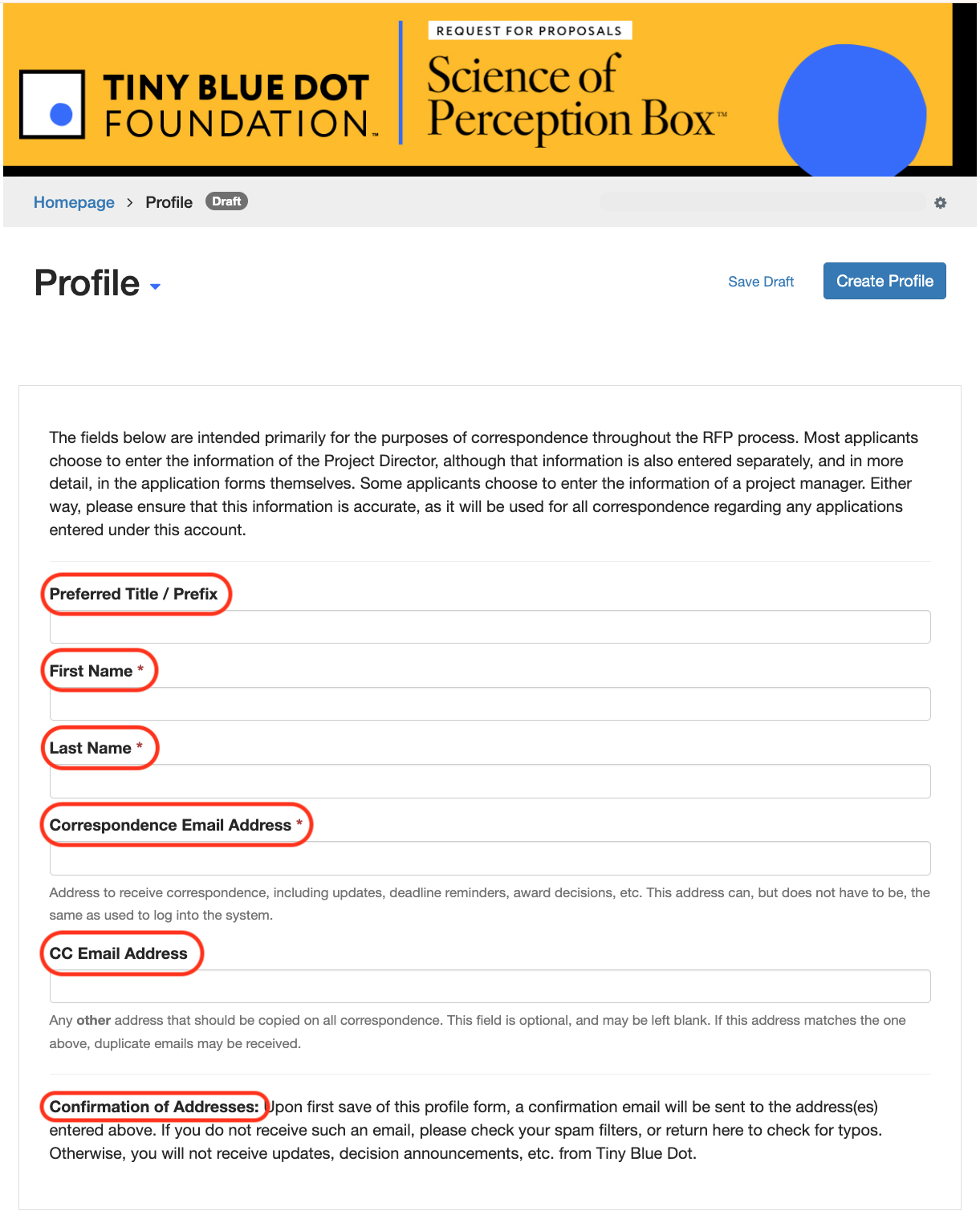 Step 4: Complete the form to create your profile.