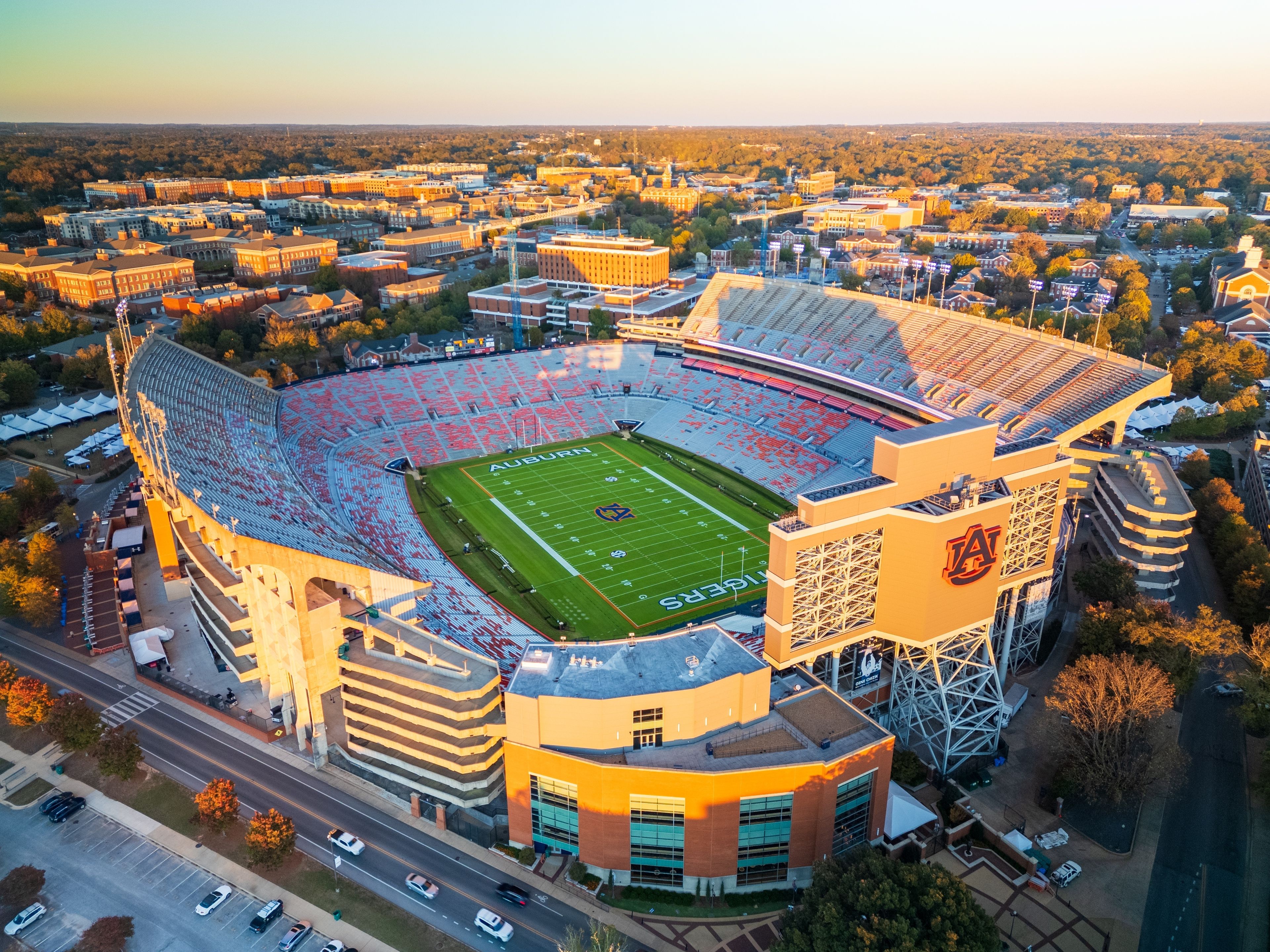 Areal footage of Jordan Hare Stadium, Auburn, AL