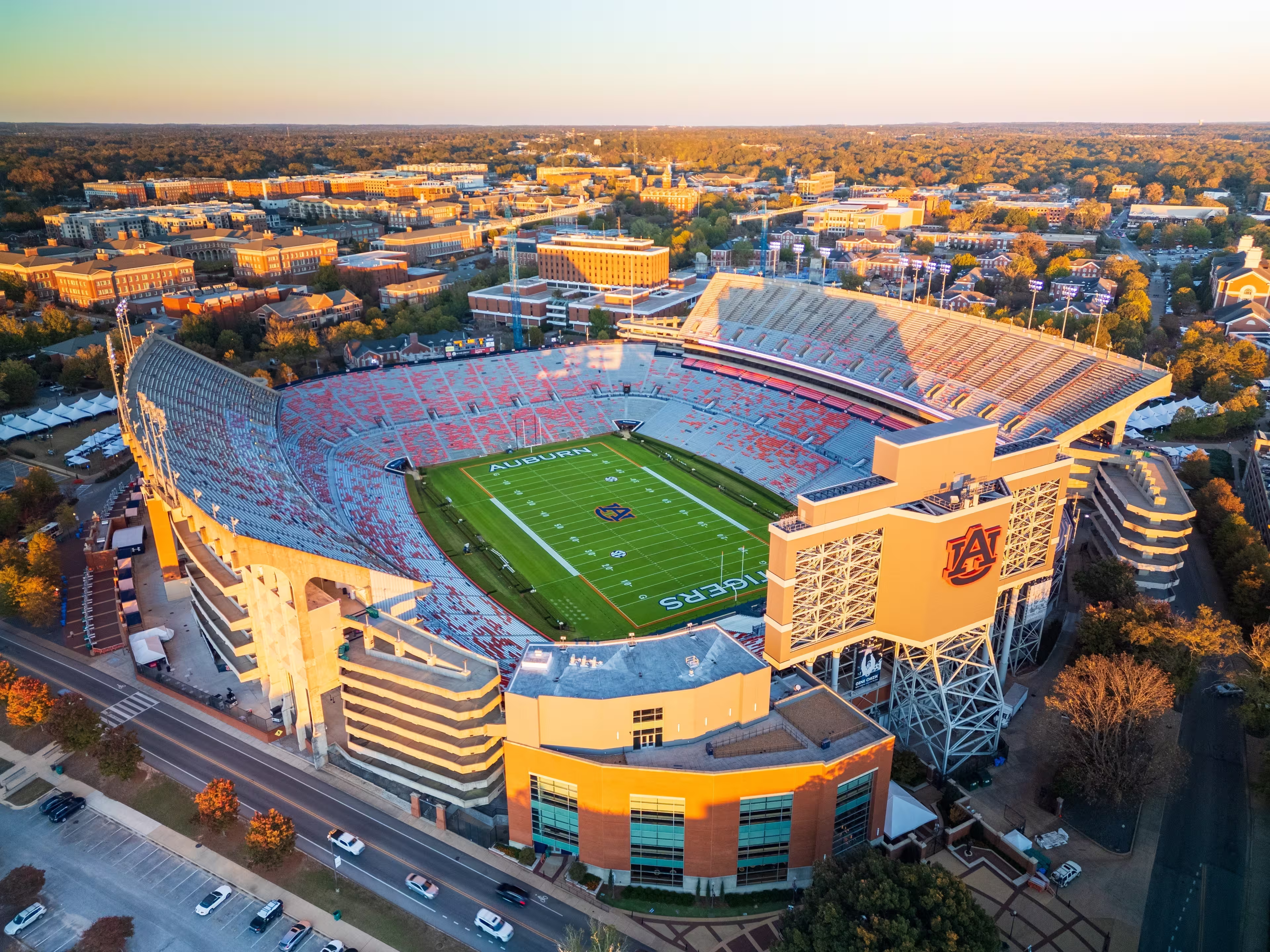 Areal footage of Jordan Hare Stadium, Auburn, AL