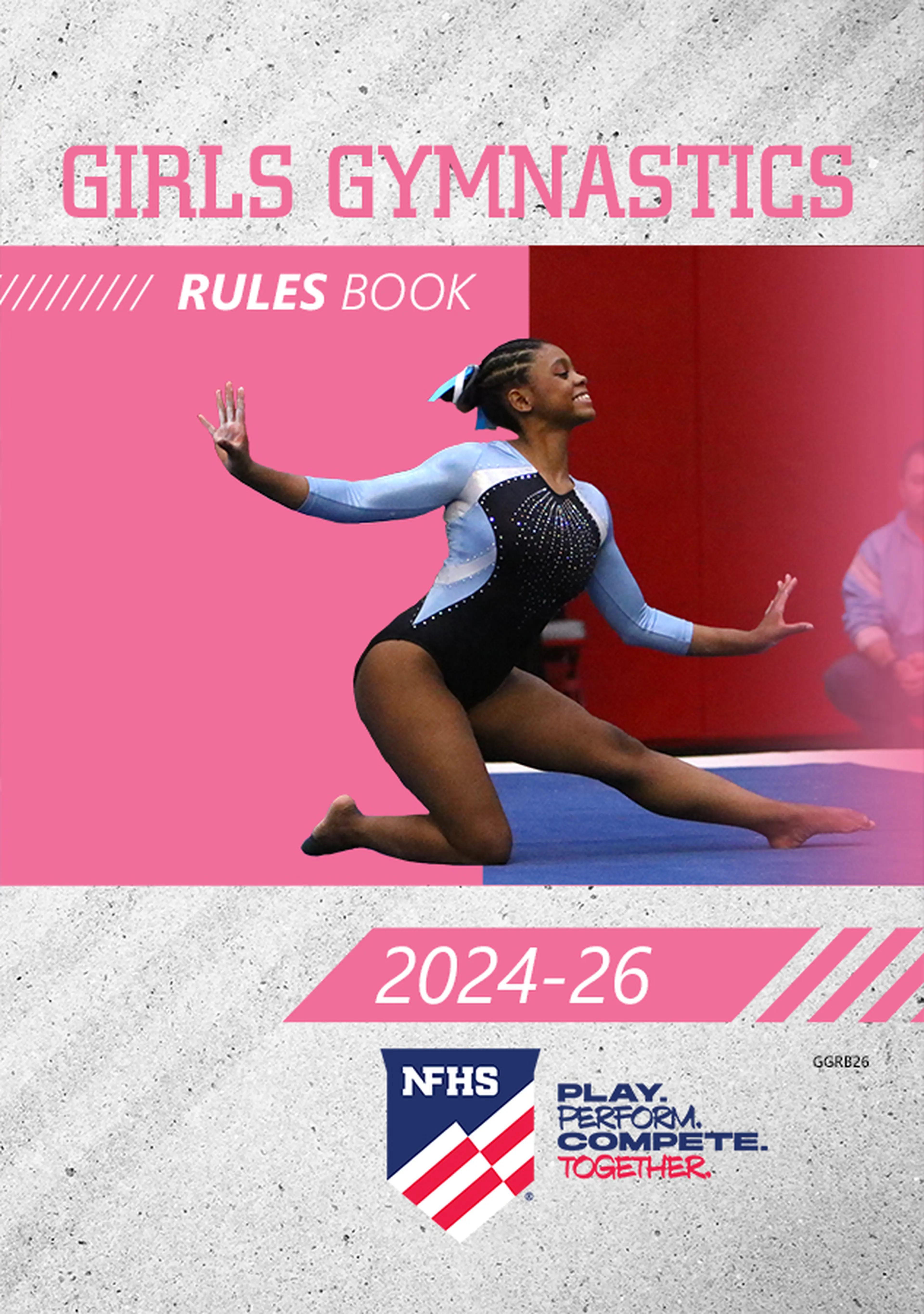 Cover of the Girls Gymnastics Rules Book 2024-26, featuring a gymnast performing on a mat.