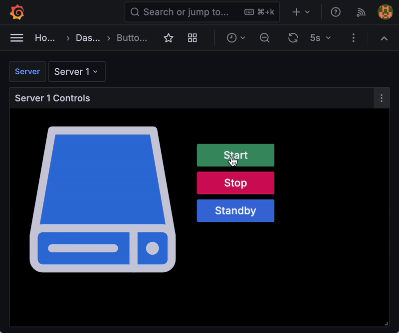 Gif of interactive button in Grafana canvas panel