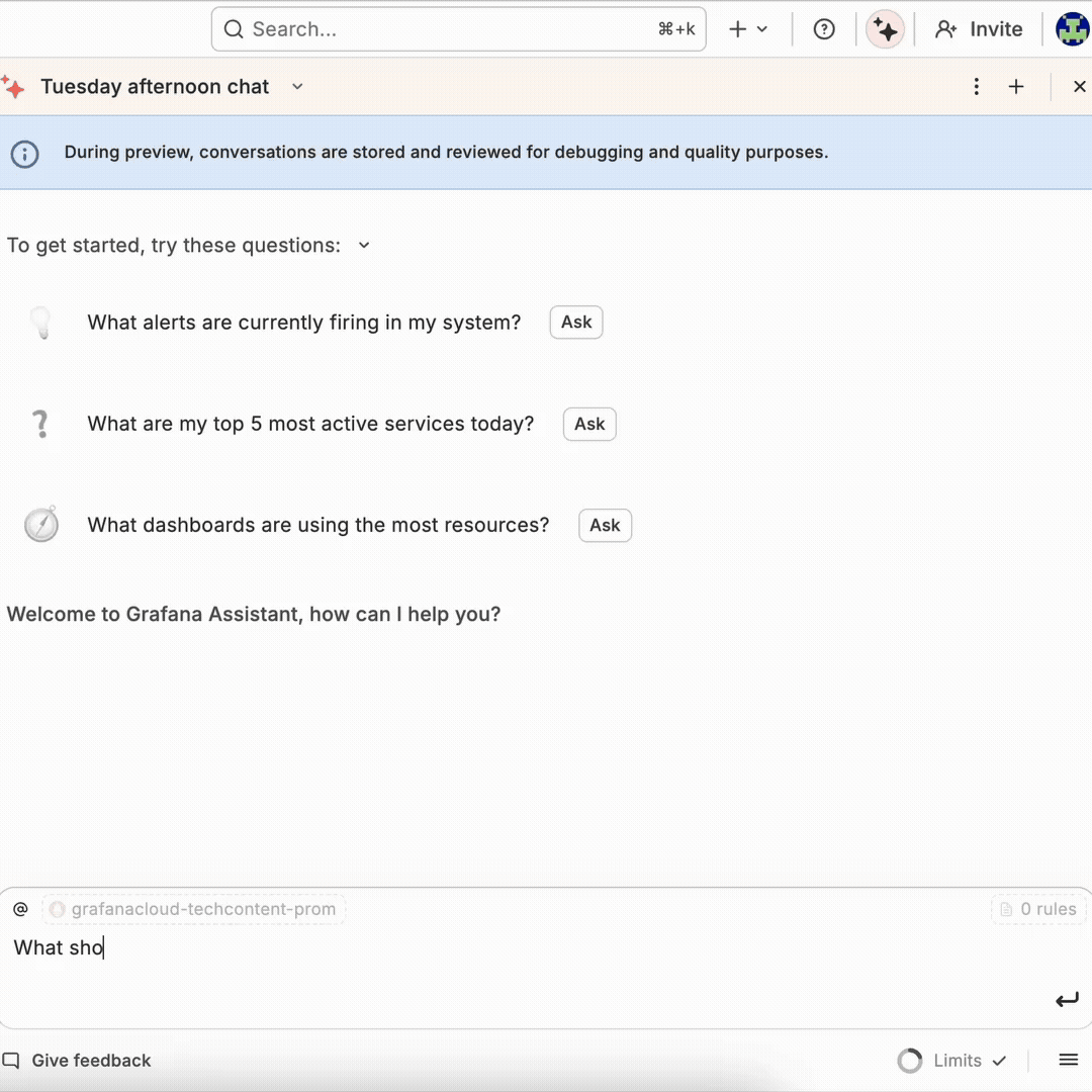 A short video showing someone asking Assistant about best practices for monitoring Kafka