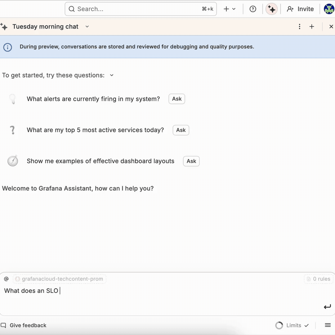 A short video showing someone asking Assistant about basic observability concepts