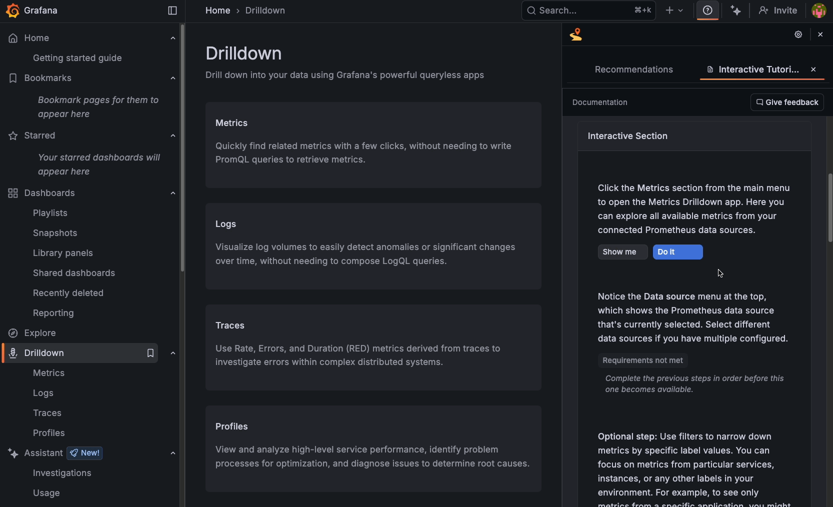 A GIF demonstrating the Do It functionality in Interactive Learning in Grafana.