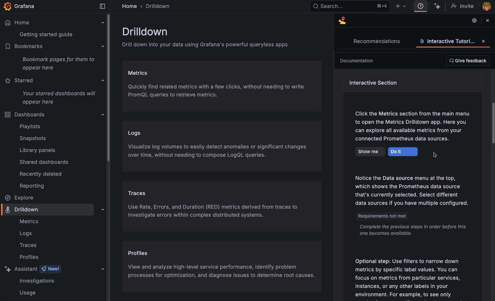 A GIF demonstrating the Show Me functionality in Interactive Learning in Grafana.