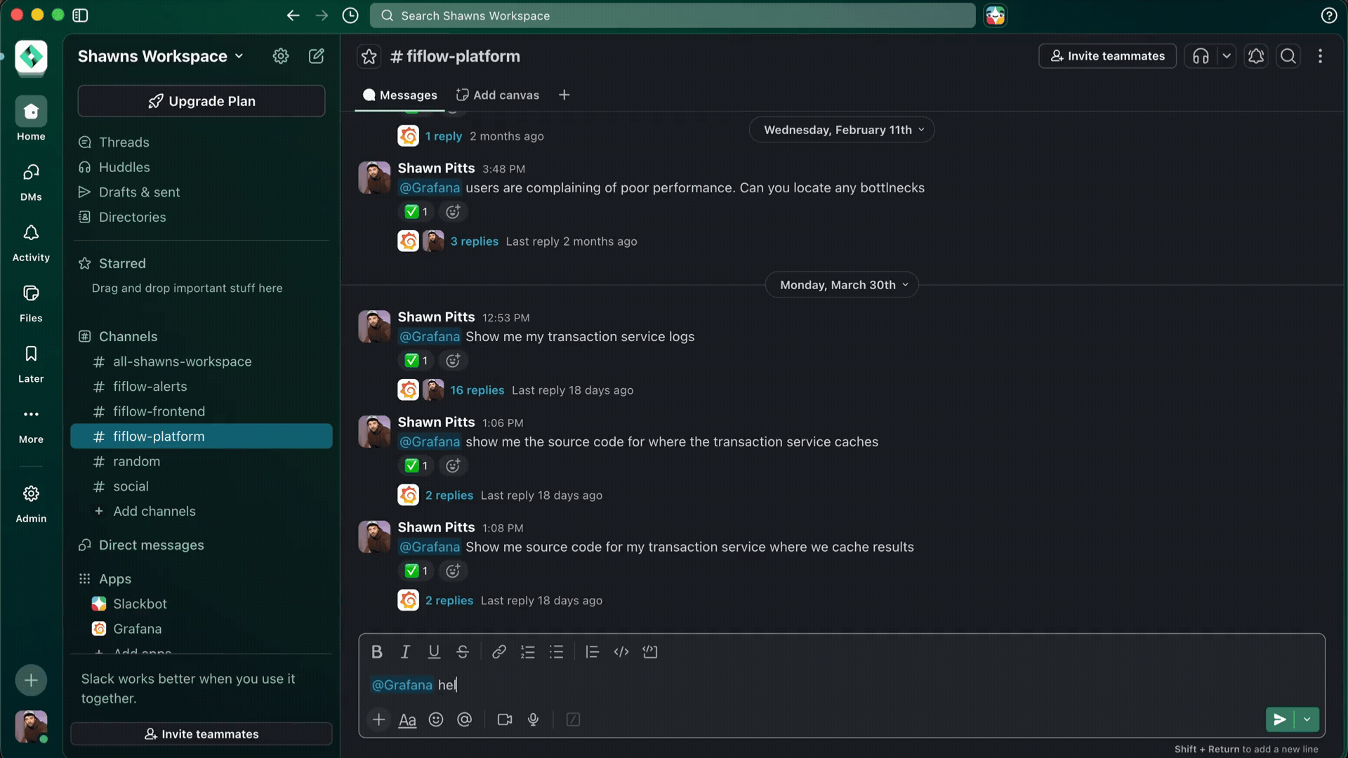A short GIF highligting how to interact with Assistant via Slack