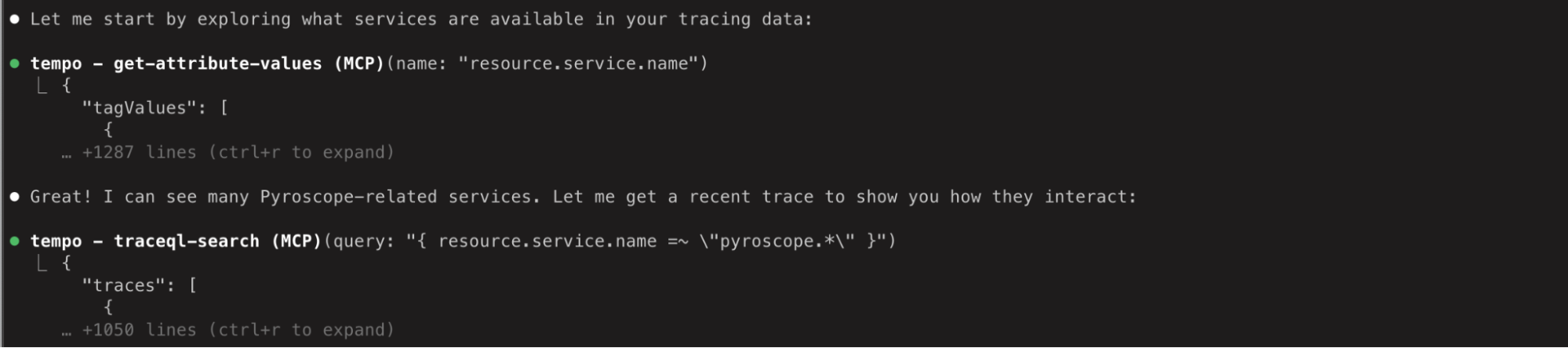 A code snippet showing Claude querying attribute values.