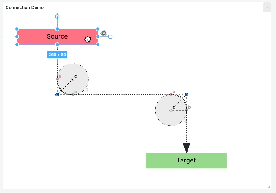 Gif demo of flowcharting in Grafana Canvas panel