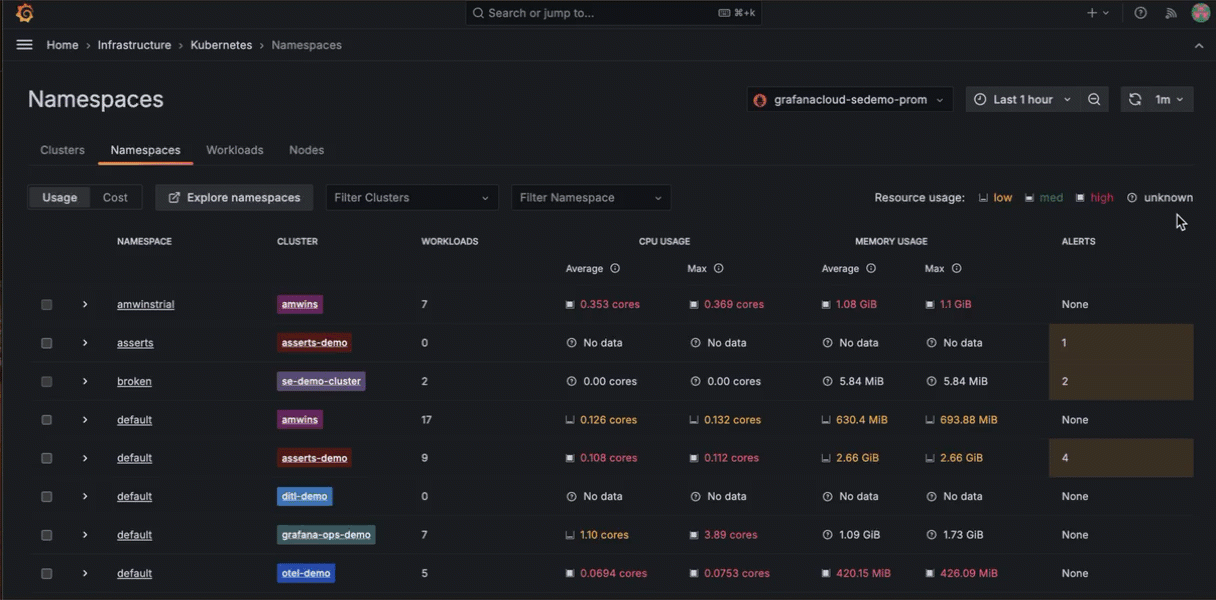 A gif showing user experience improvements in Kubernetes Monitoring.
