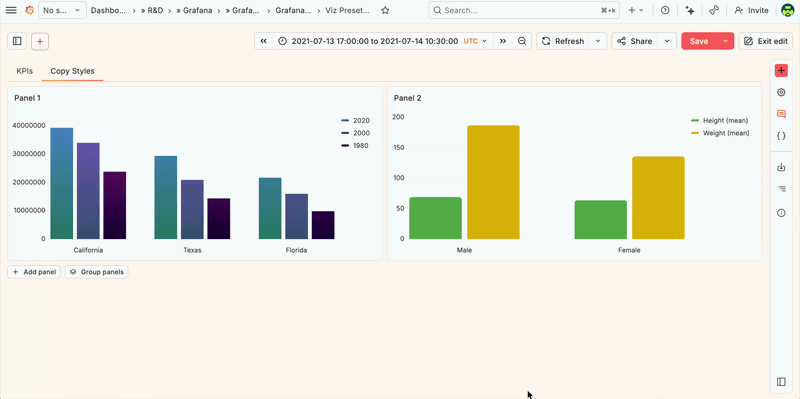 A GIF showing how the new copy and paste feature works for panel styles.