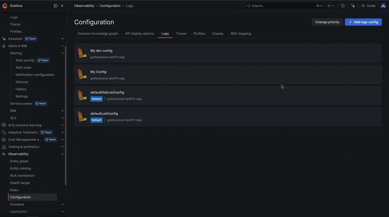 A GIF showing how to update the priority order for configurations.