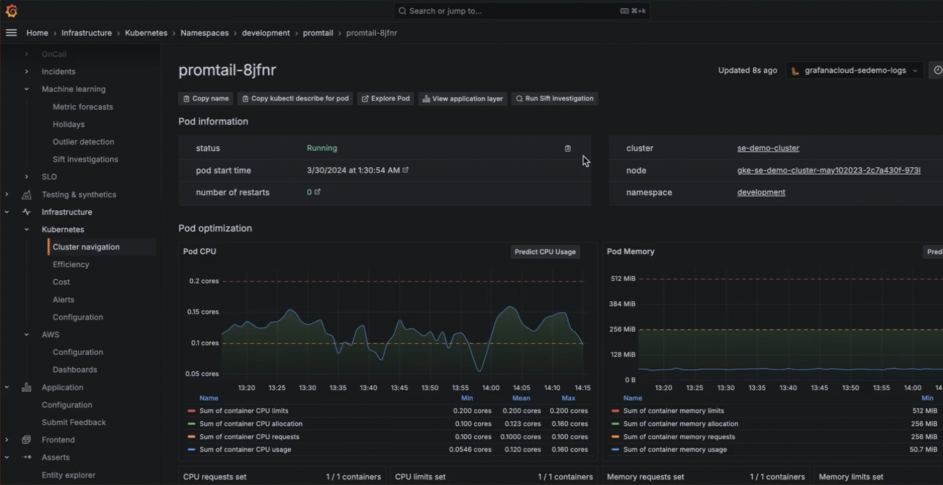 A gif of Sift in Kubernetes Monitoring.