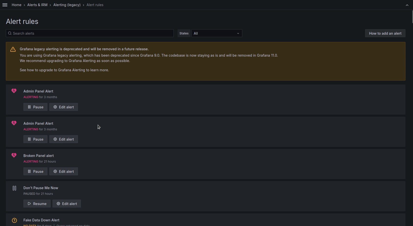 Gif of Alert upgrade preview tool in Grafana 10.4