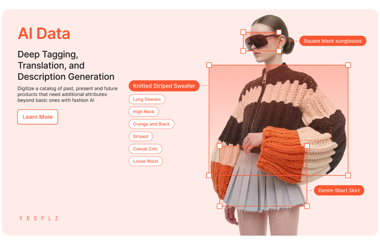 AI analyzes fashion products in an image to generate titles, descriptions, and metadata.