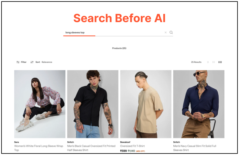 The products shown up in search results don't capture the full range of options available in inventory.