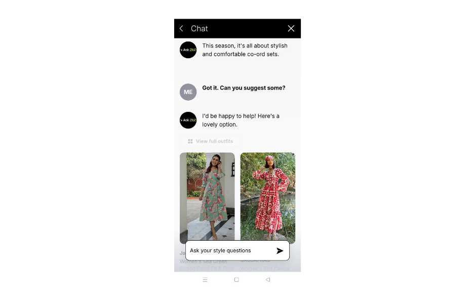 The AI stylist showcases curated pieces of fall colors, textures, and vibes.