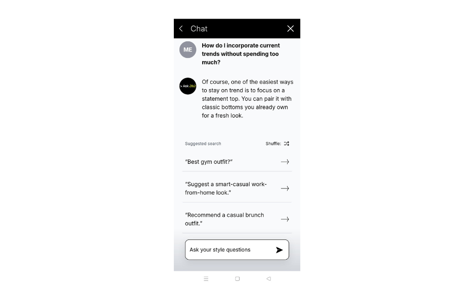 The AI stylist understands the search intent and gives clear, budget-friendly tips.
