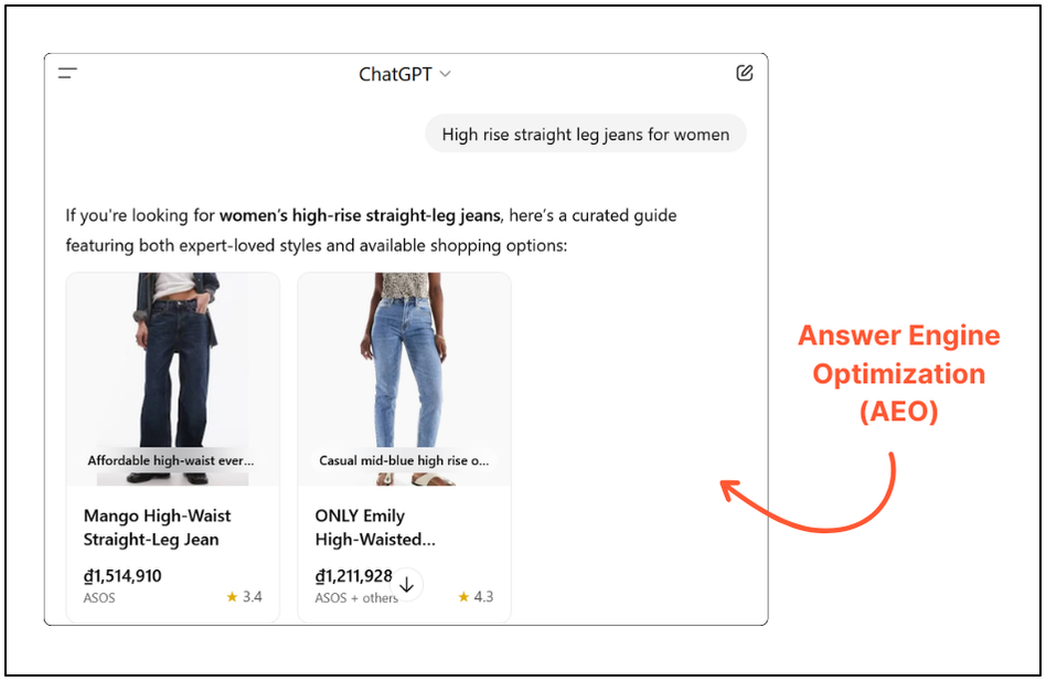 AEO enables AI chatbots to discover and recommend your product pages as one of the options.