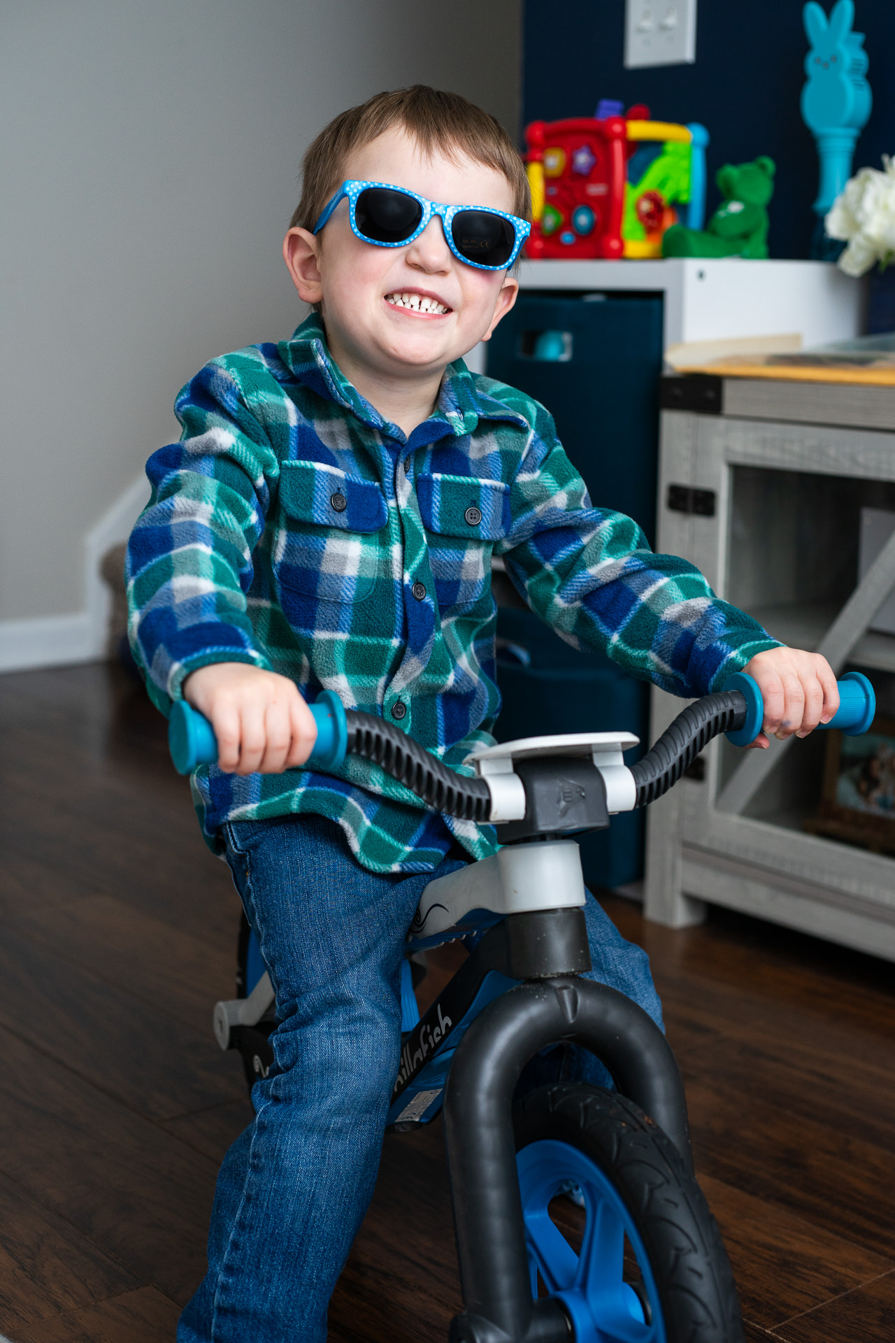 Kiddo riding on his new bike