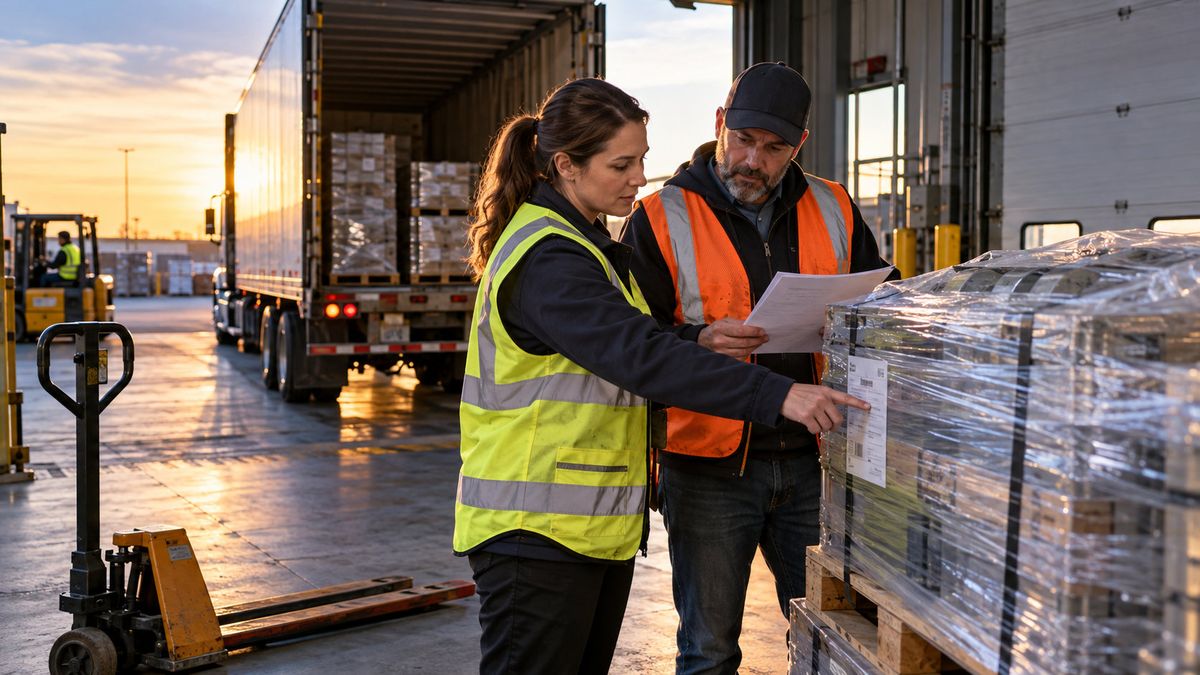 Warehouse worker checking shipping documents