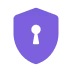 A purple shield icon with a keyhole symbol in the center, representing security or protection.