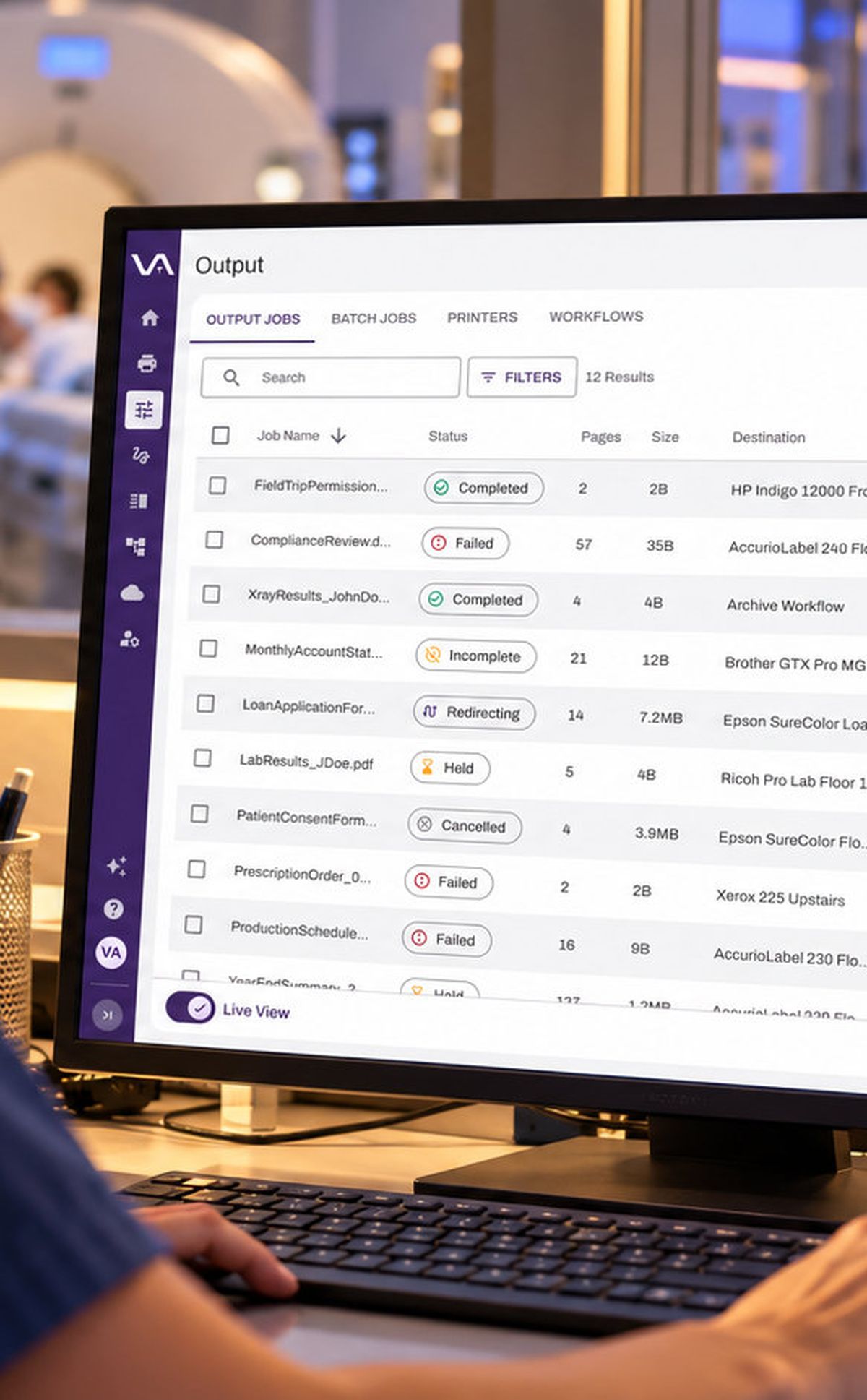 Clinician using print management on a desktop