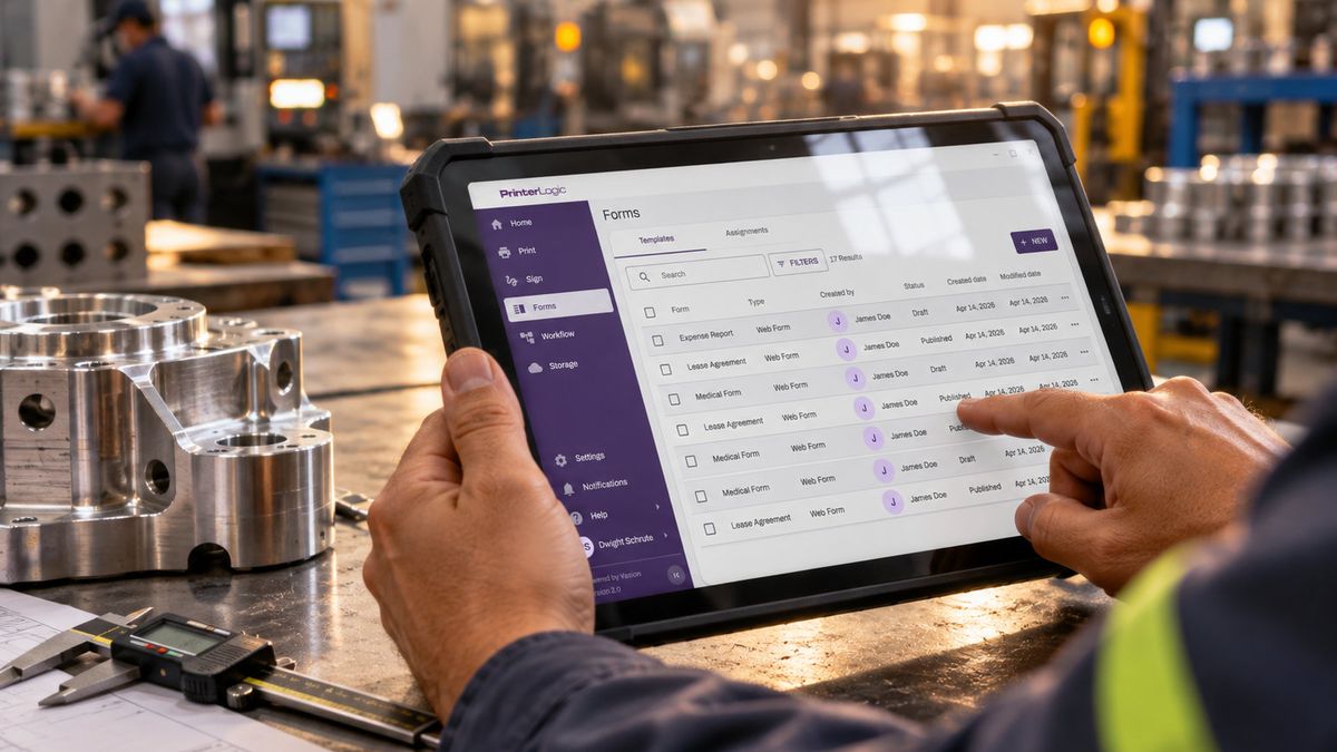Manufacturing production manager with a tablet