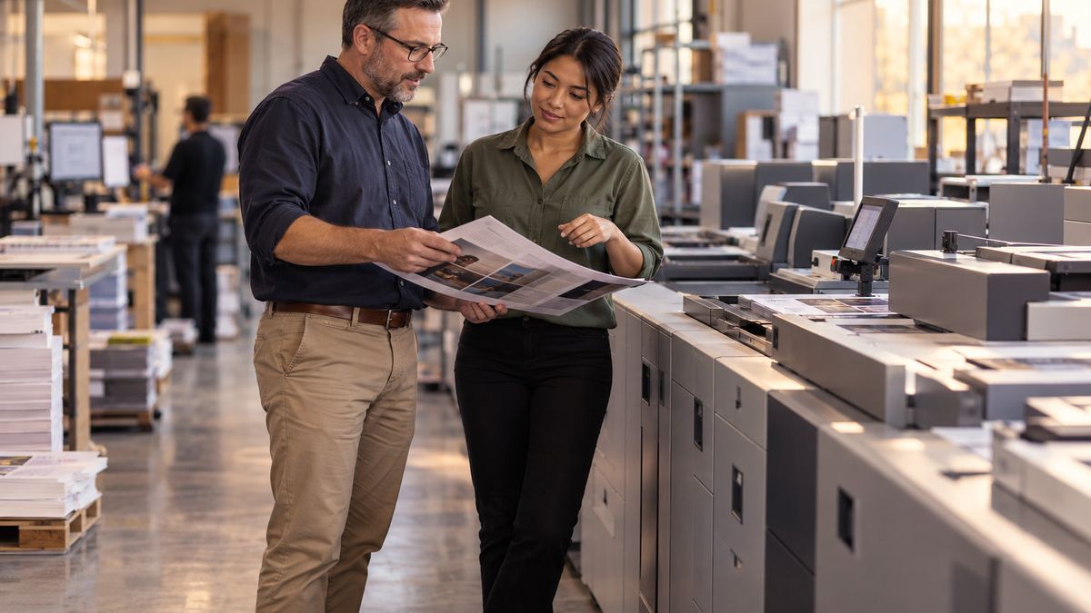 Team reviewing printed documents