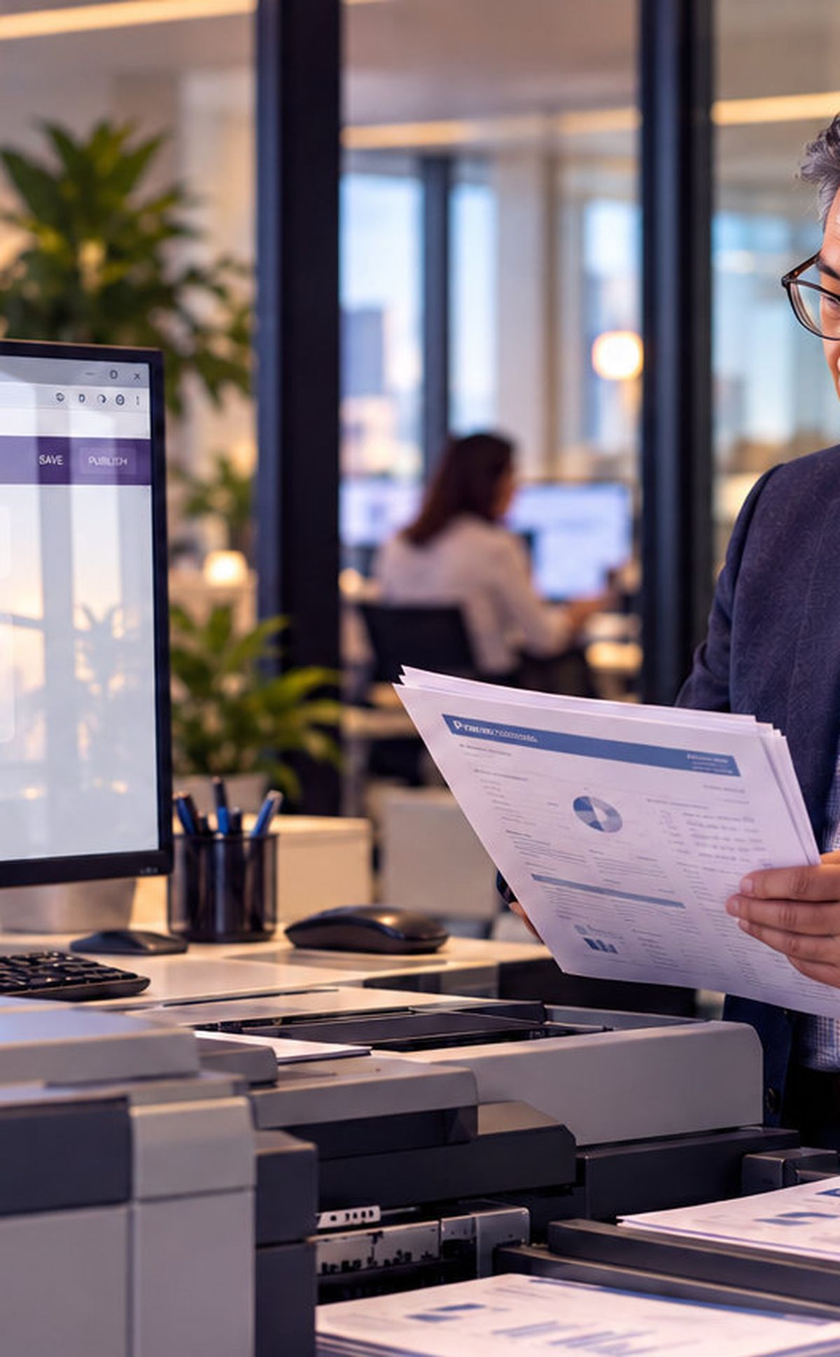 Team reviewing security reports on a monitor