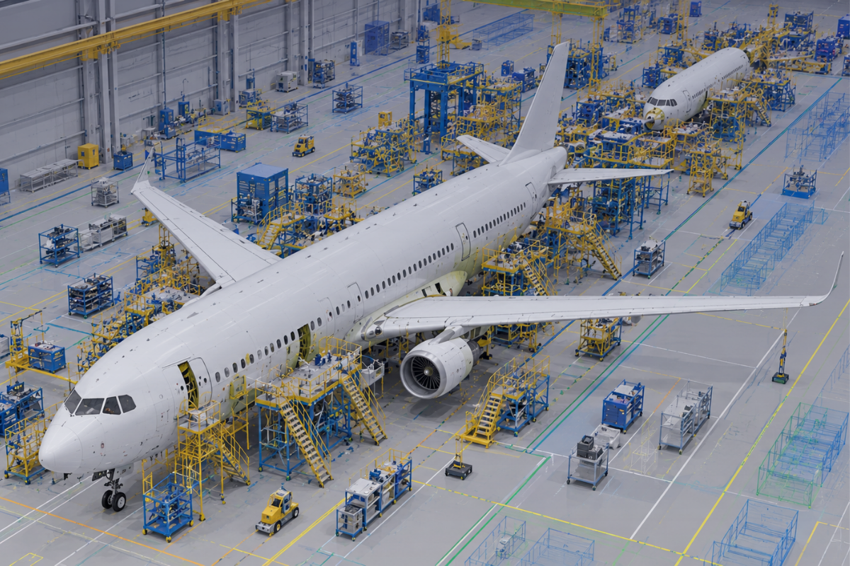 Aircraft production simulation model for aerospace manufacturing