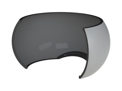 A sleek, curved, semi-transparent black visor with a cut-out section, resembling a futuristic helmet or face shield.