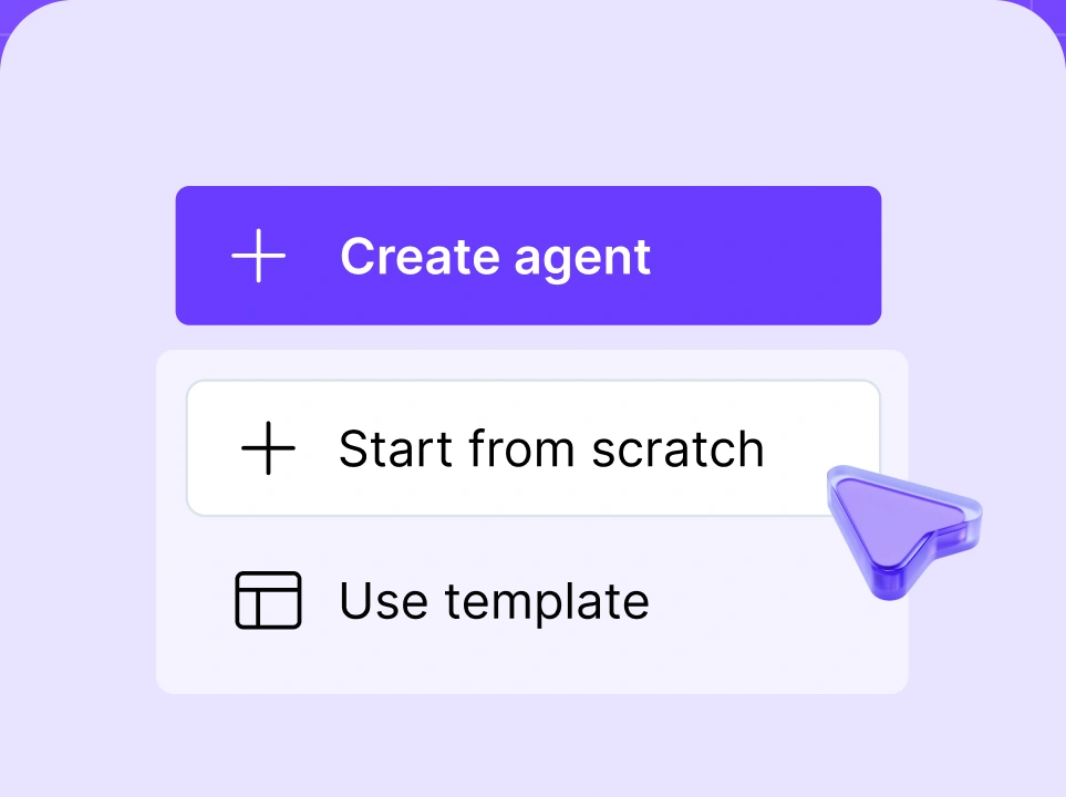 A create-agent menu offering "Start from scratch" and "Use template"