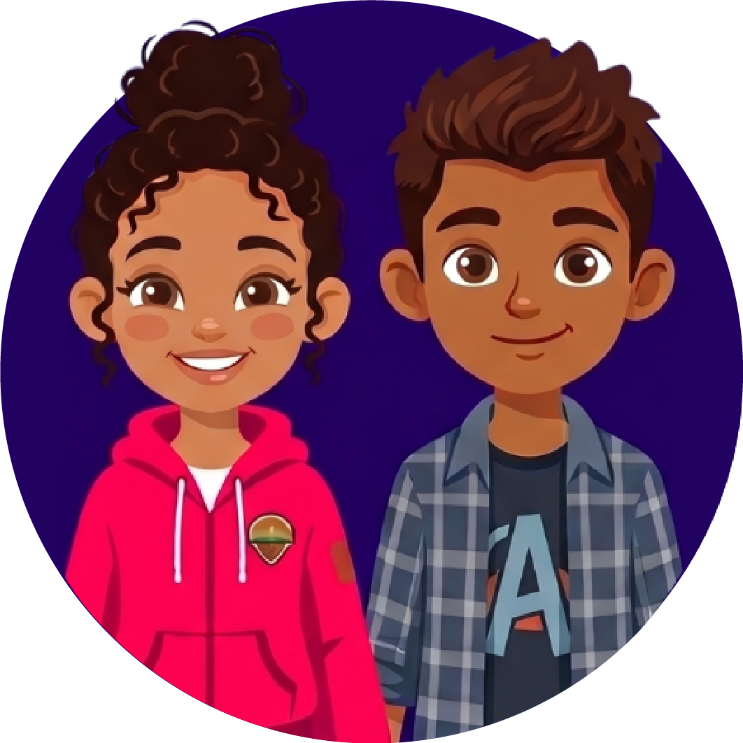 Illustration of two teenagers standing and smiling