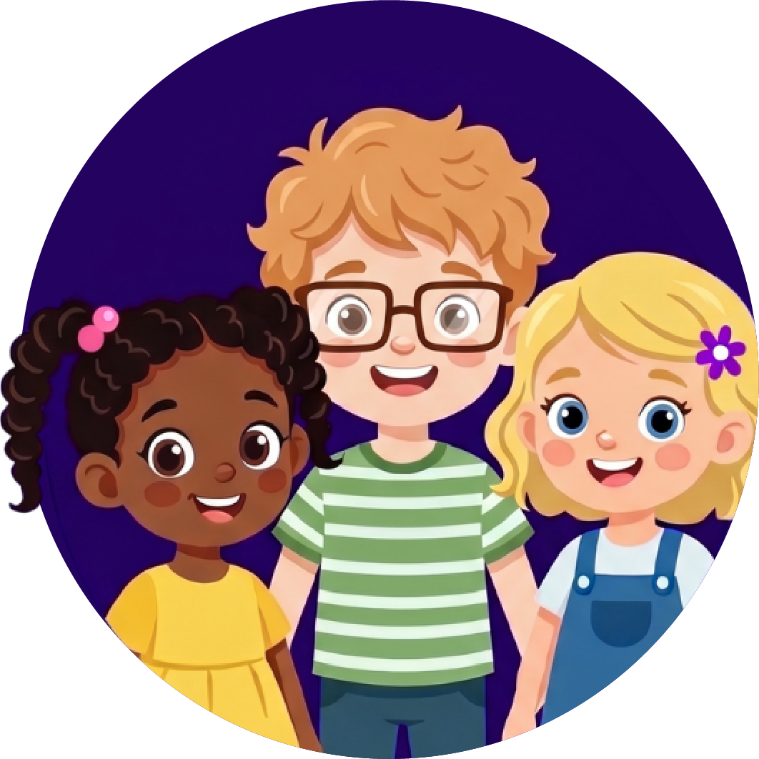 Illustration of three young kids standing and smiling