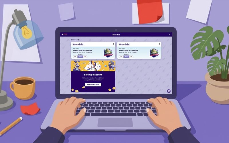 Digital illustration of person using a laptop on a desk with the Coco hub showing on their screen