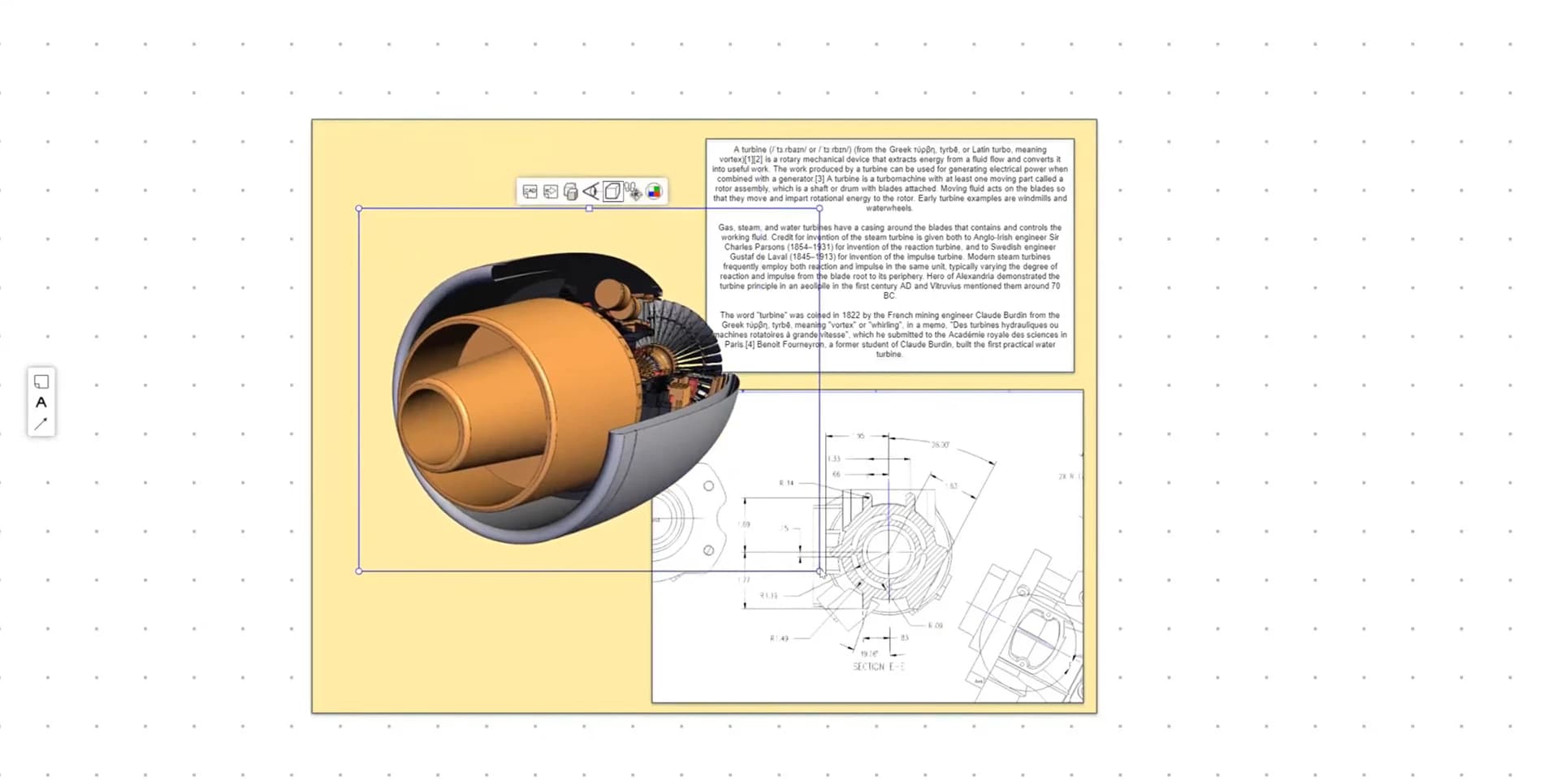 A 3D model overlayed on a 2D background