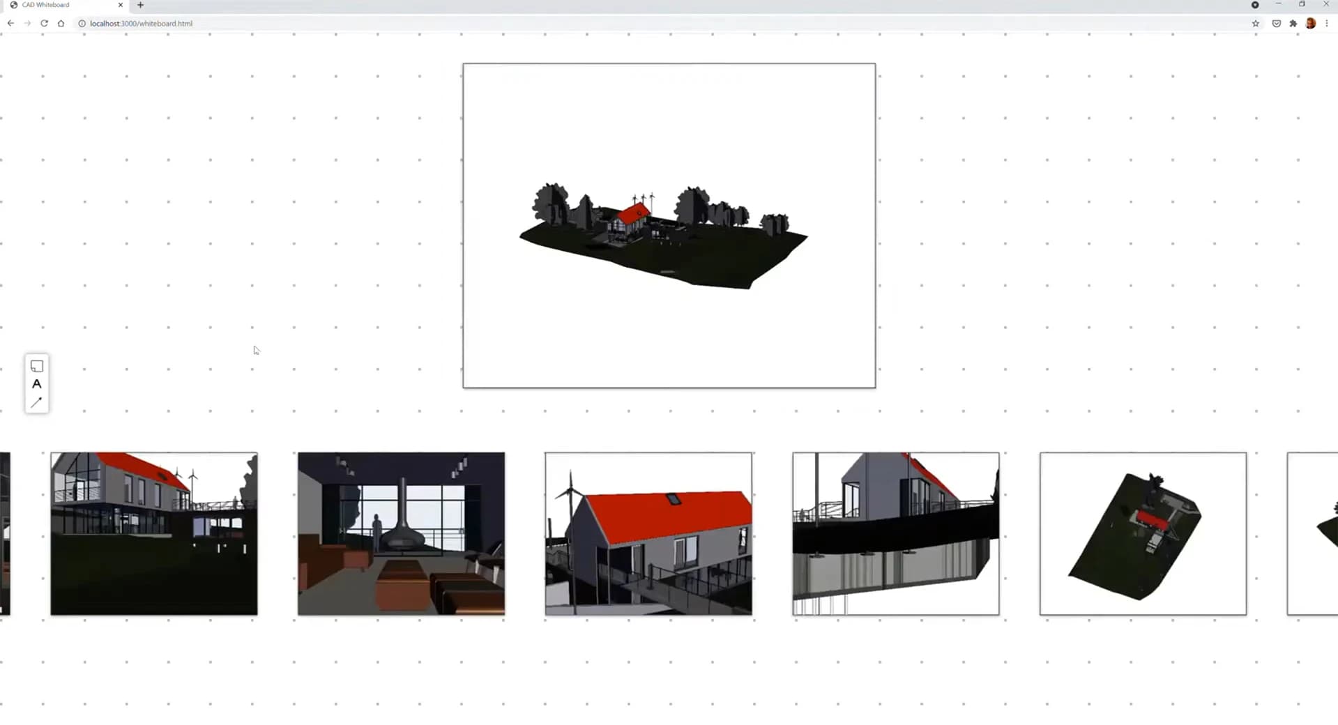 Collection of different 3D scene views for the digital whiteboard demo