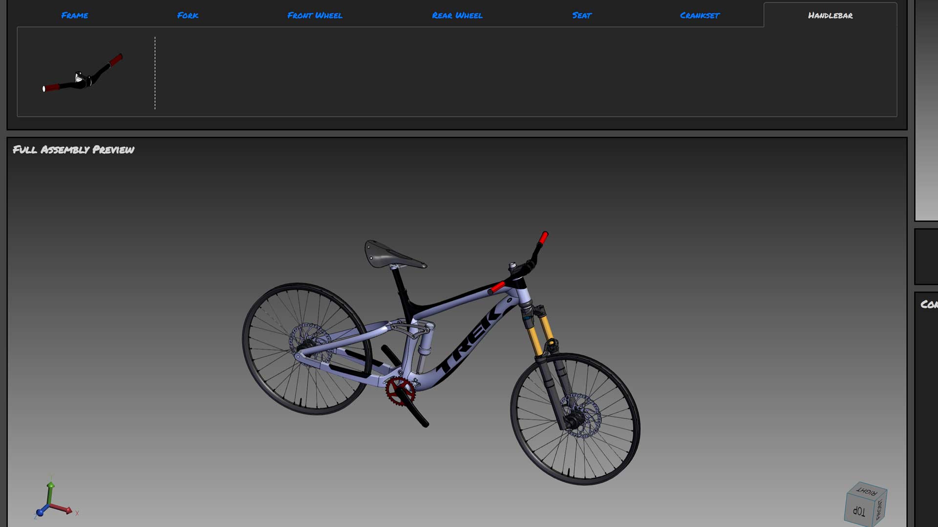 3D CAD model of bicycle in product configurator demo