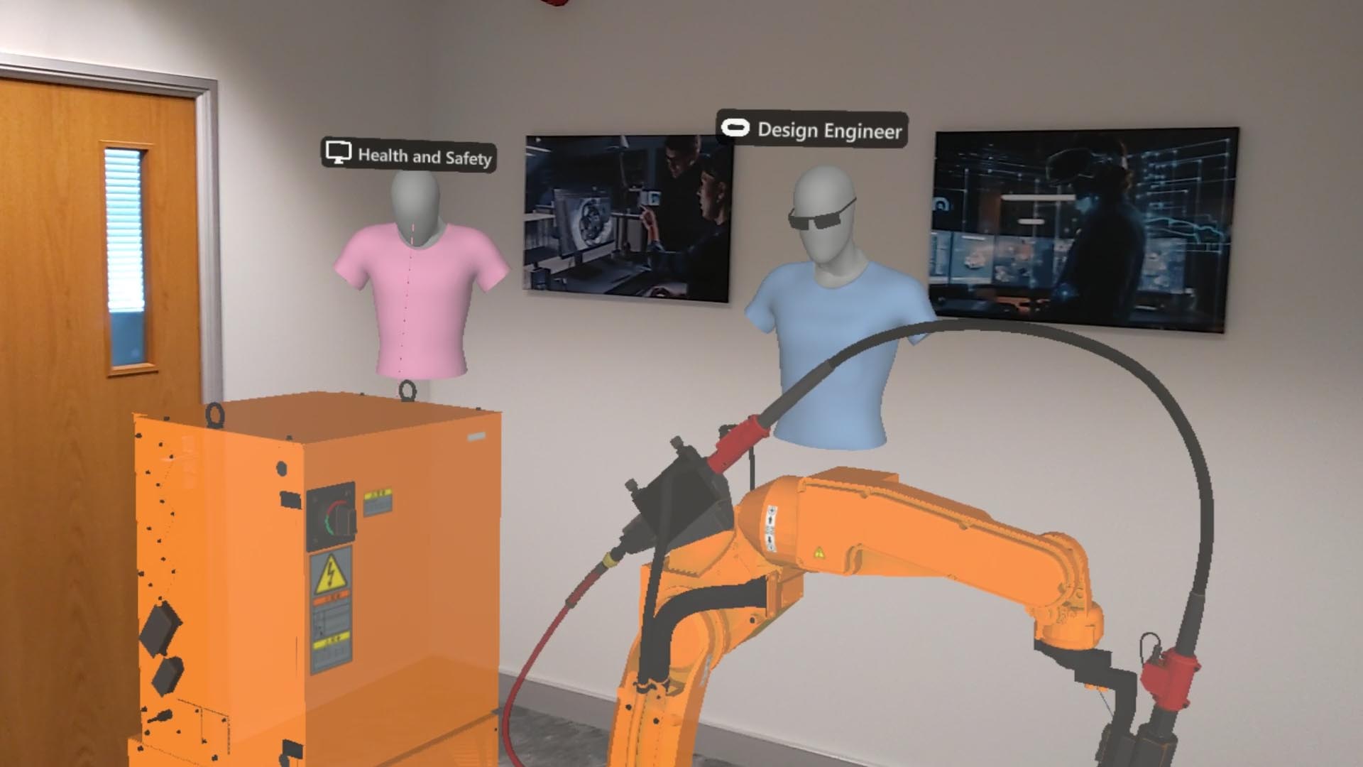 A Design Engineer using XR to collaborative review a design with a Health and Safety colleague