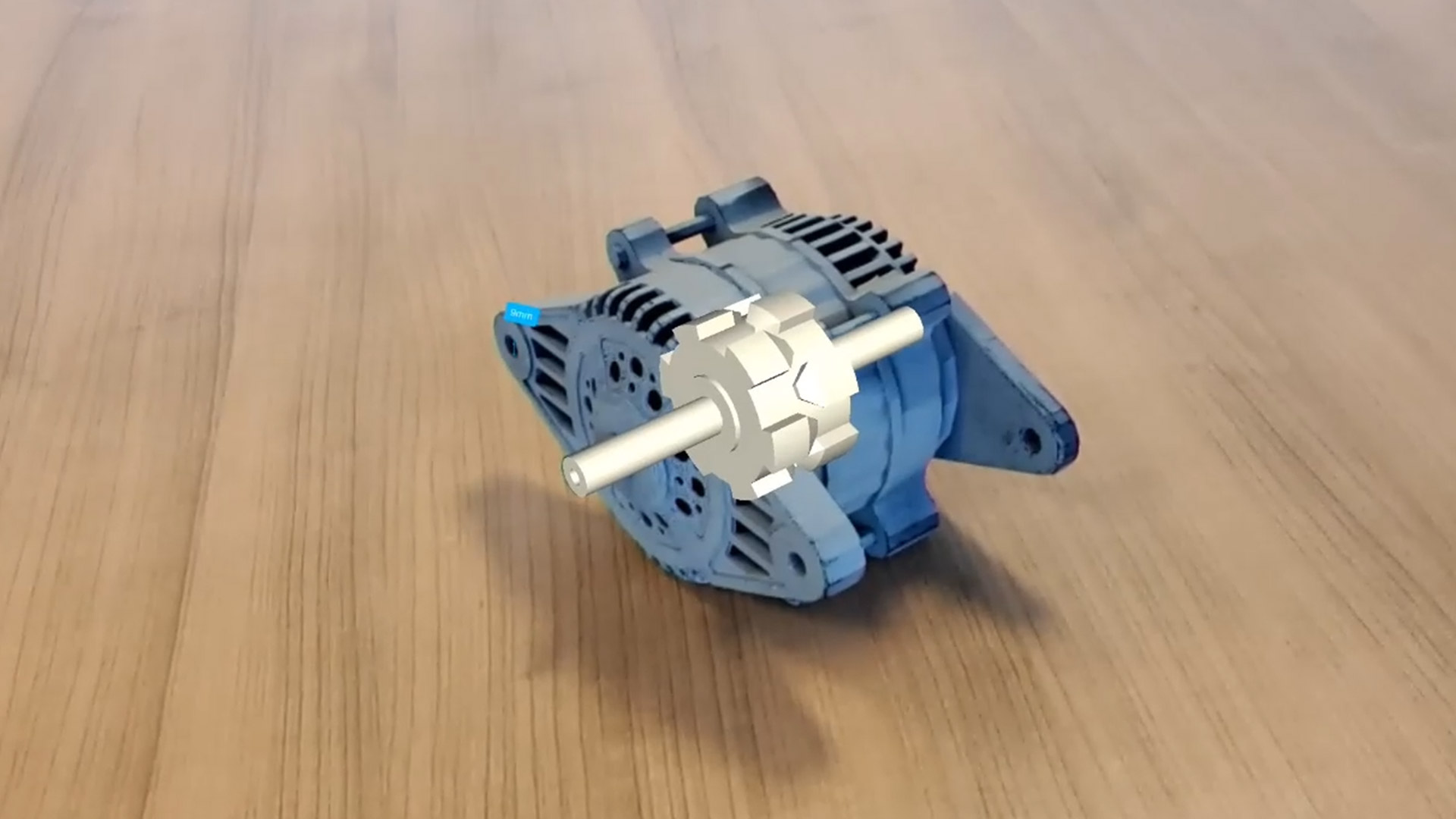 A 3D mechanical part digitally overlayed on a physical product using Augmented Reality