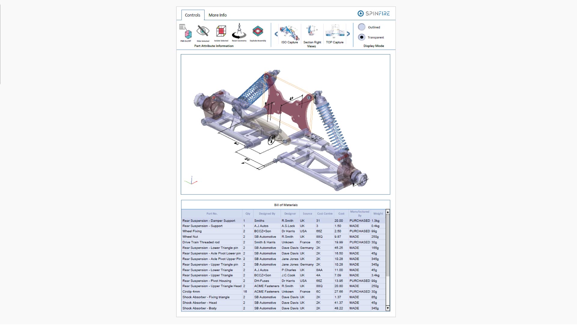 A screenshot of a Bill of Materials template in the 3D PDF format