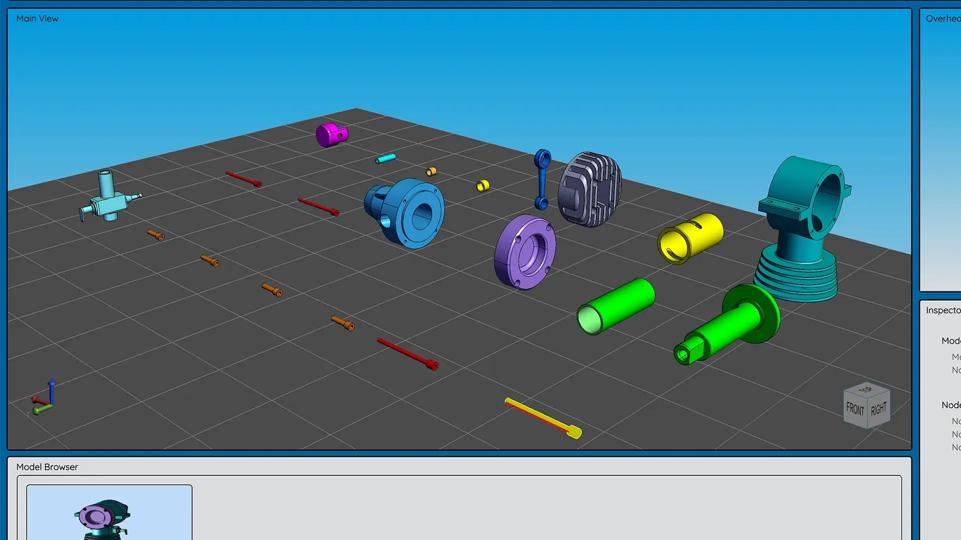 Separated view of CAD parts in additive manufacturing 3D demo
